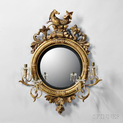 Gilt-gesso and Wood Convex Girandole Mirror