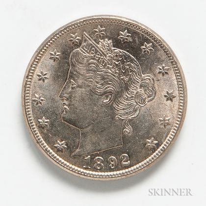 1892 Liberty Head Nickel. Estimate $100-150