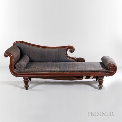 Classical Carved and Upholstered Mahogany Recamier