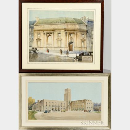 Cyril Arthur Farey (British 1888-1954) Two Architectural Watercolor Renderings