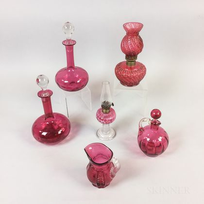 Six Victorian Cranberry Glass Vessels