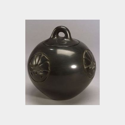 Southwest Carved Pottery Jar with Lid