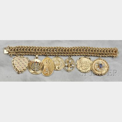14kt Gold Gem-set Charm Bracelet