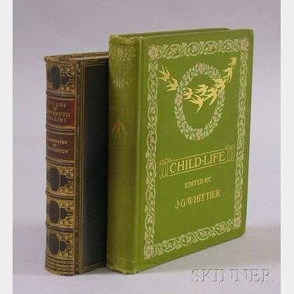 John G. Whittier, Child Life, and a Decorative Gilt Blue Leather-bound Book