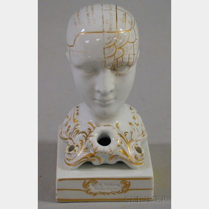 "F. Bridges, Phrenologist" Gilt-decorated Porcelain Figural Inkstand