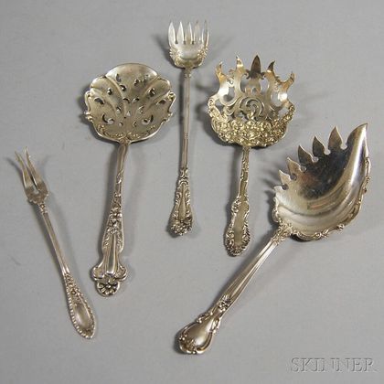 Five Sterling Silver Flatware Serving Items