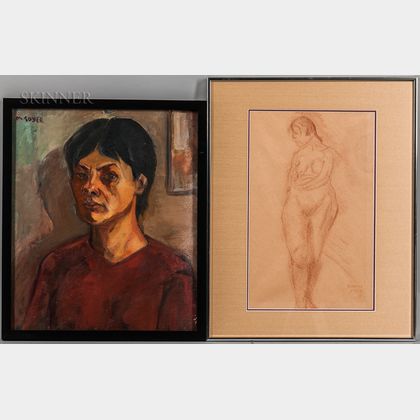 Two Framed Works: Moses Soyer (American, 1899-1974),Portrait Head