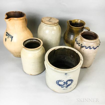 Seven Stoneware Crocks, Jars, and Pitchers