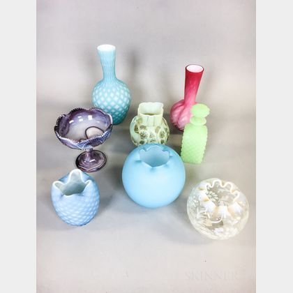 Eight Victorian Art Glass Vessels