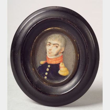 American School, 19th Century Miniature Portrait of a Military Officer.