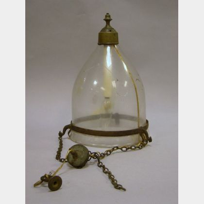 Colorless Blown Glass Hanging Hall Lantern with Metal Mounts