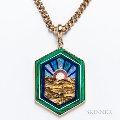 14kt Gold and Hardstone Pendant with 14kt Gold Chain
