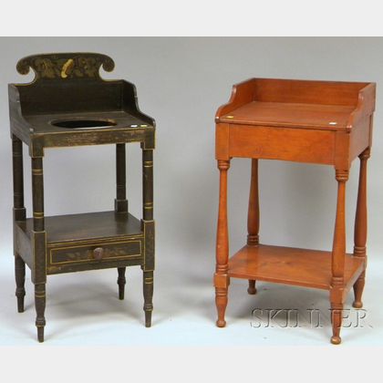 Grained and Stencil-decorated Wooden Chamber Stand and a Pine Washstand. 