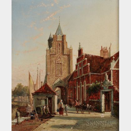 William Raymond Dommersen (Dutch, 1850-1927) Two Dutch Town Views: Rue de la Cicogne, Dieppe