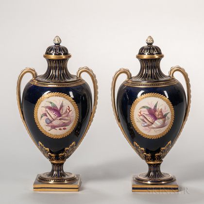Pair of Kerr & Binns Worcester Porcelain Vases and Covers
