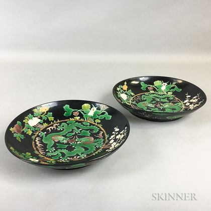 Pair of Famille Noir Dragon Dishes