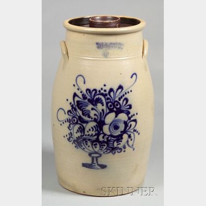 Cobalt Decorated Six-Gallon Stoneware Churn with Cover