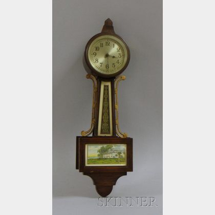Mahogany Miniature Banjo Clock by New Haven Clock Company