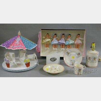 Dionne Quintuplets Lamp, and Madame Alexander Dionne Doll and Carousel Set