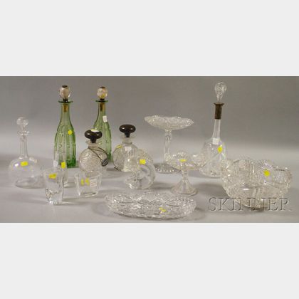 Fourteen Mostly Colorless Cut Glass Table Items