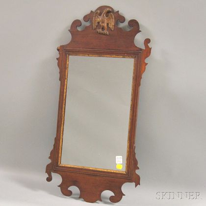 Small Chippendale Mahogany Mirror with Gesso Eagle Crest