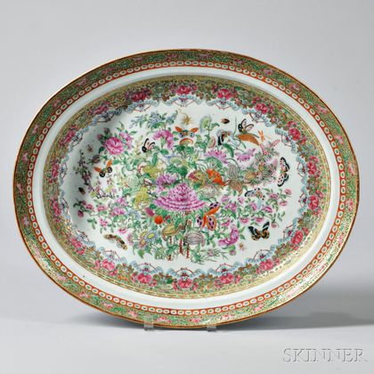 Large Rose Canton Export Porcelain Well and Tree Platter