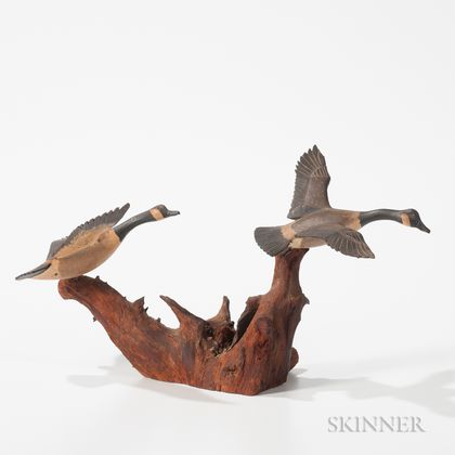 Carved and Painted Miniature Flying Canada Goose Figures