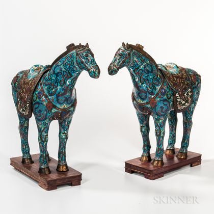 Pair of Cloisonne Horses with Stands