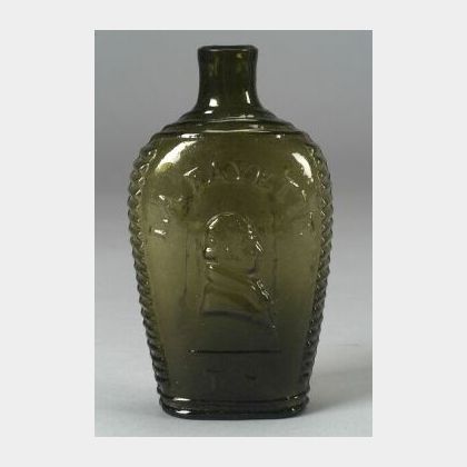 Olive Amber Glass Lafayette Historical Flask