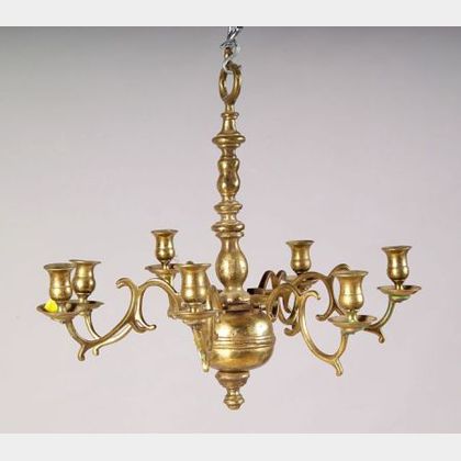 Diminutive Continental Brass Seven-light Baroque-style Chandelier
