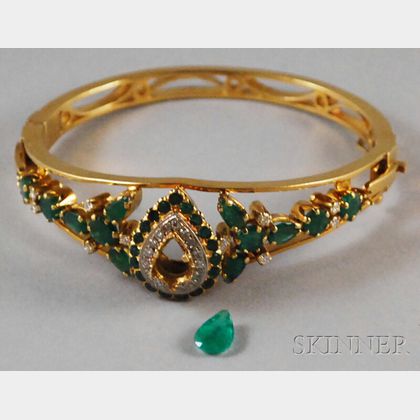 18kt Gold, Emerald, and Diamond Hinged Bangle Bracelet