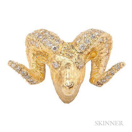 14kt Gold and Diamond Ram's Head Pendant