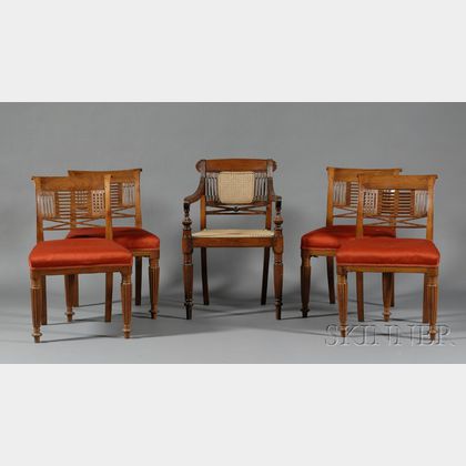 Set of Four Sheraton Teak Carved Side Chairs