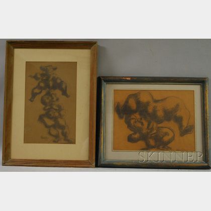 Chaim Gross (Austrian/American, 1904-1991) Lot of Two Works Depicting Acrobats