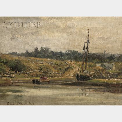 John Joseph Enneking (American, 1841-1916) Harbor Scene - Low Tide