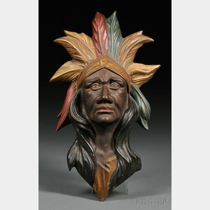 Molded Zinc Polychrome-painted Indian Head Carousel Mount