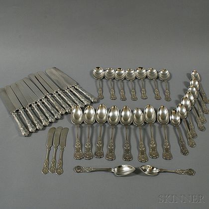 Assembled Group of "King/Kings" Shell-handled Sterling Silver Flatware