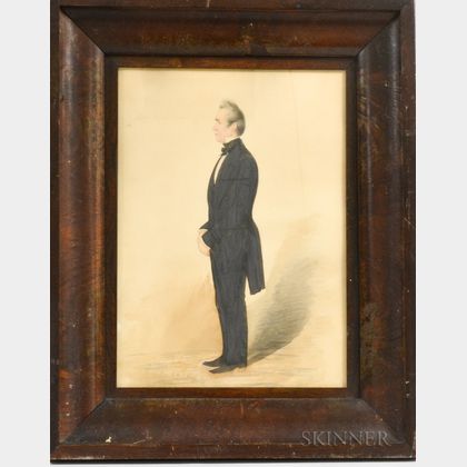 Framed W. Hunt Watercolor Profile Portrait