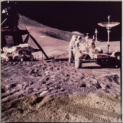 Apollo 15, Astronaut James B. Irwin Prepares the Lunar Roving Vehicle (LRV) (NASA AS15-86-11601),July 31, 1971.