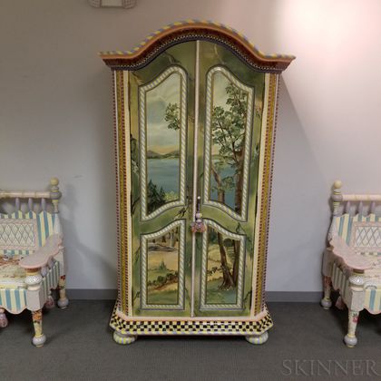 MacKenzie-Childs Paint-decorated Wood and Ceramic Armoire