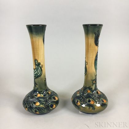 Pair of Modern Moorcroft Pottery Phoenix Bud Vases
