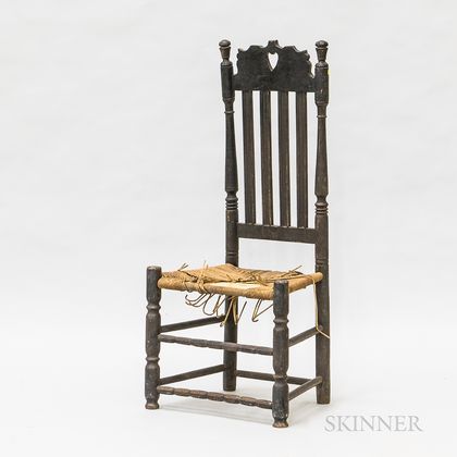Black-painted Heart and Crown Bannister-back Side Chair