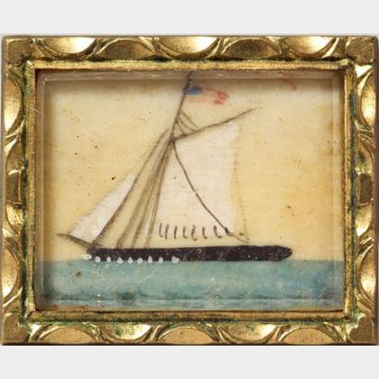 American School, 19th Century Miniature Painting of an American Sailing Vessel.