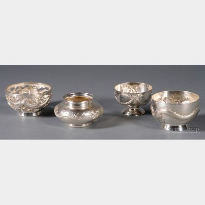 Four Chinese Export Silver Bowls