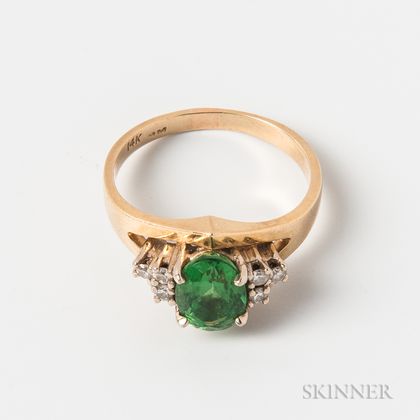 14kt Gold, Green Garnet, and Diamond Ring