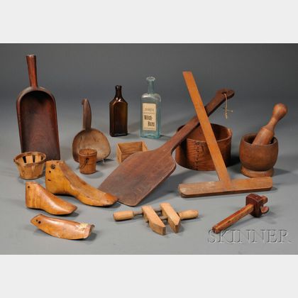 Seventeen Mostly Wood and Glass Household Items, Many Shaker-made