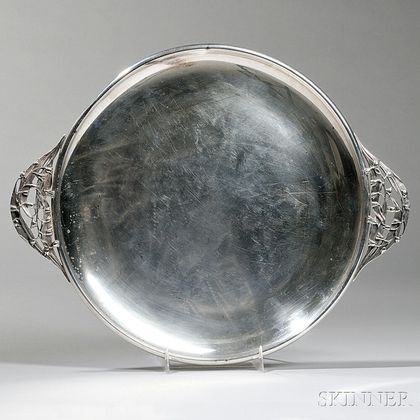 Durham Sterling Silver Round Tray with Lily of the Valley-form Handles