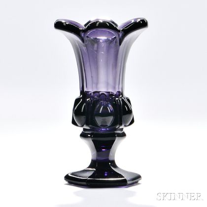 Small Amethyst Pressed Glass Ball and Groove Vase