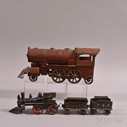 Two Painted Metal Toy Locomotives