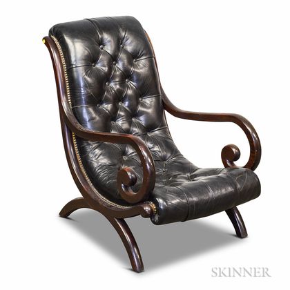 Campeche-style Upholstered Mahogany Armchair
